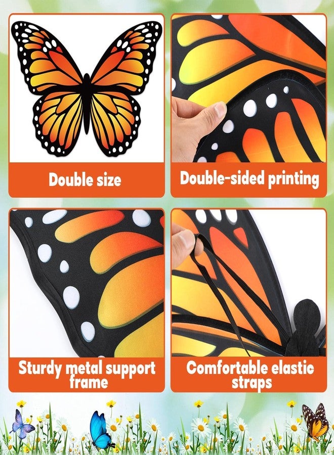 ojustbeok Large Monarch Butterfly Wings for Girls Costume Accessories Double Sided Butterfly Wings Costumes Fairy Dress Up Accessories for Kids Birthday Princess Cosplay Dress Up Party Halloween Photo Props - Image 3